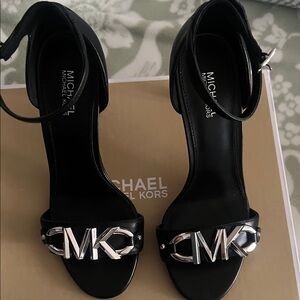 Michael Kors Black Heels with Silver Logo